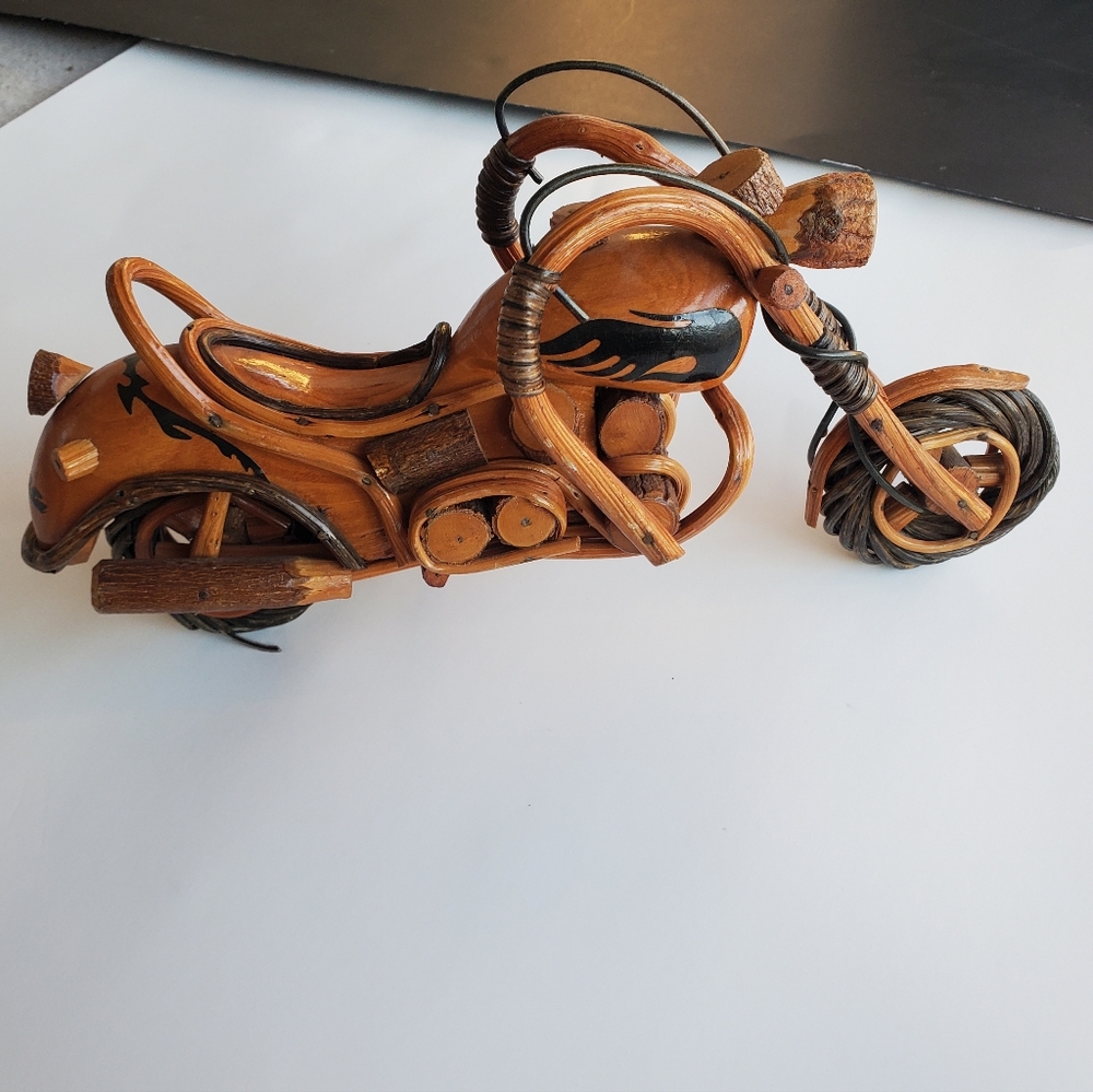 Wooden Motorcycle Model Handmade Chopper Collectible Sculpture Cycle 12" 6" 3"